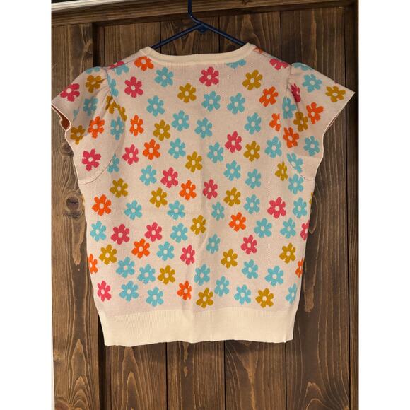 THML Boutique Brand Short Flutter Sleeve Floral Sweater - Picture 2 of 4